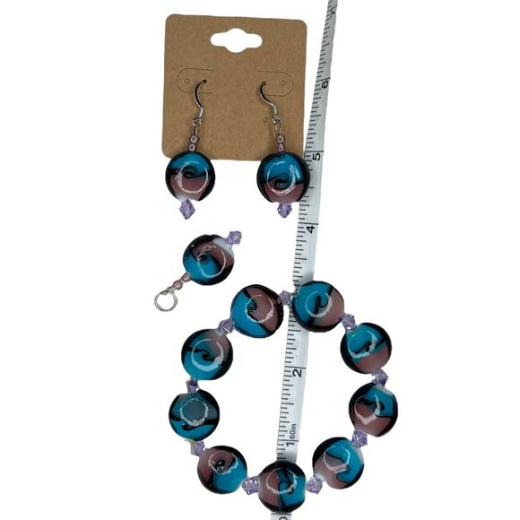 Swirl Wave Beaded Jewelry 3 Piece Set Bracelet Earrings Pendant / Charm - Picture 6 of 8